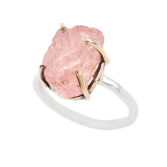 Raw Morganite 14k Gold and Silver Solitaire Ring Size 5.5 - Picture 5 of 5